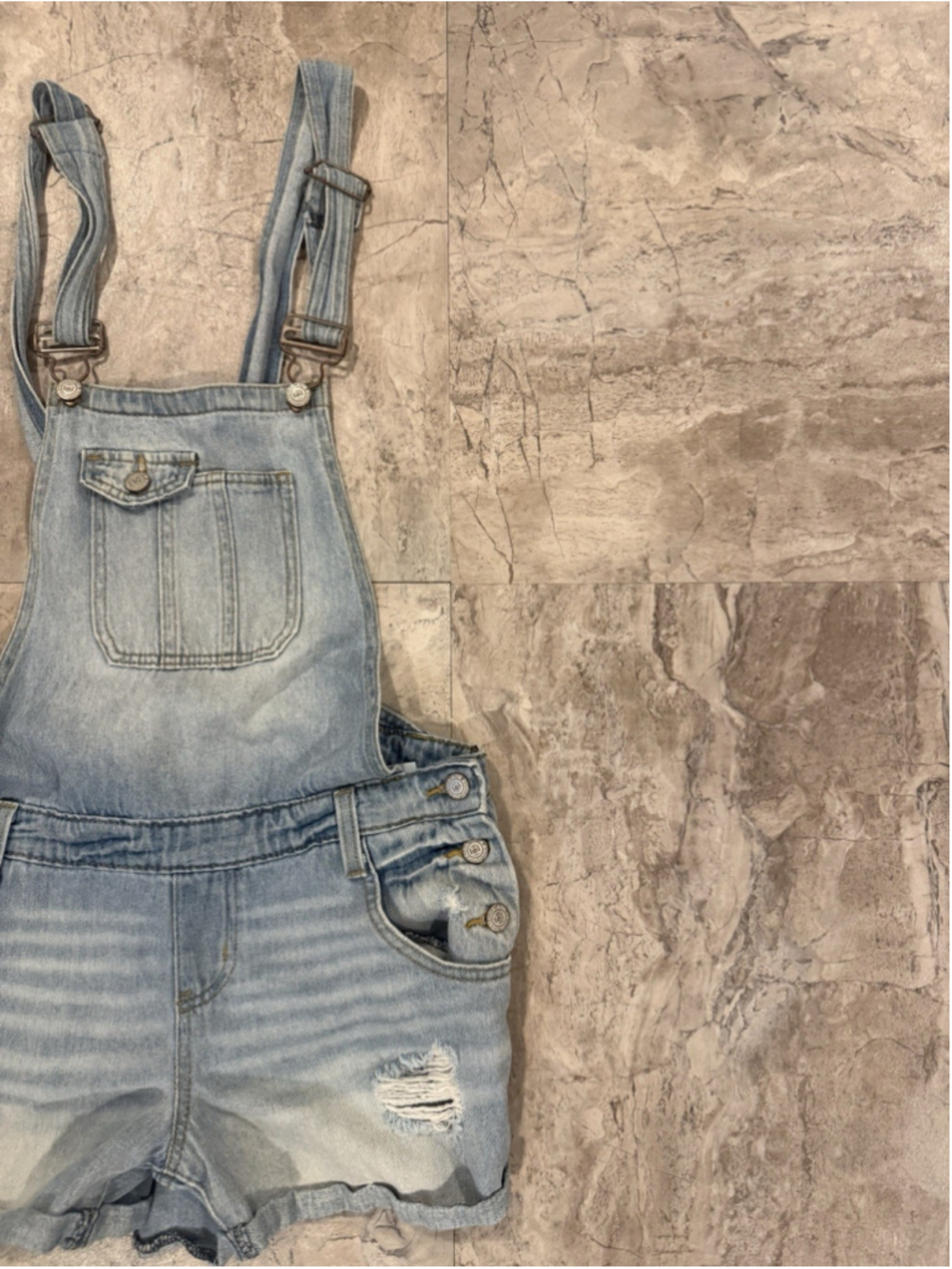 l.e.i Y2K Denim Distressed Overall Bib Shorts Juniors Sz M Cotton